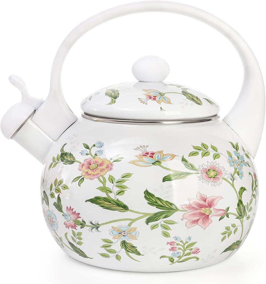 Jucoan 2.3 Quart Vintage Enamel Tea Kettle, Whistling Tea Kettle for Stove Top, Floral Enamel on ... | Amazon (US)