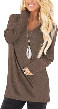 Jescakoo Tunic Tops for Leggings for Women Long Sleeve V Neck T Shirts Casual Loose Fit | Amazon (US)