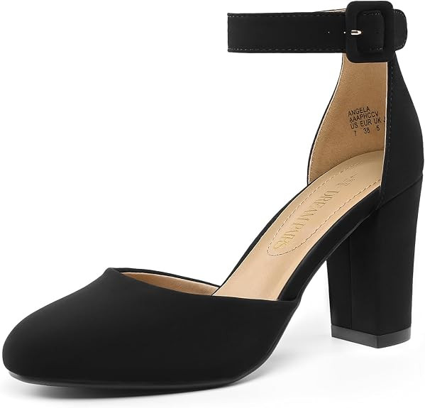 DREAM PAIRS Women's High Heel Ankle Strap Closed Toe Chunky Wedding Pumps Shoes | Amazon (US)