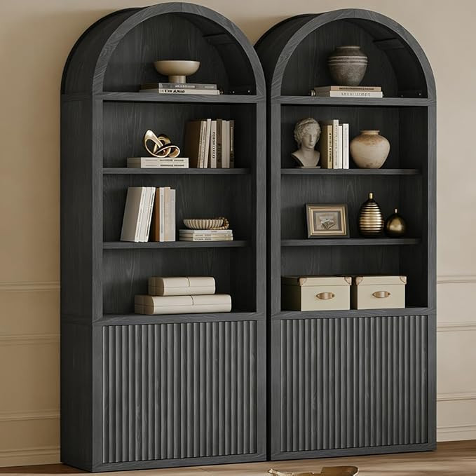 SICOTAS Book Shelf 82" Tall Arched Cabinet Bookcase with Doors 5 Tier Book Shelves with Storage L... | Amazon (US)