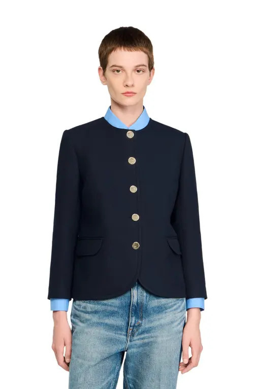 SANDRO Round collar jacket in Navy Blue at Nordstrom, Size 42 Eu | Nordstrom