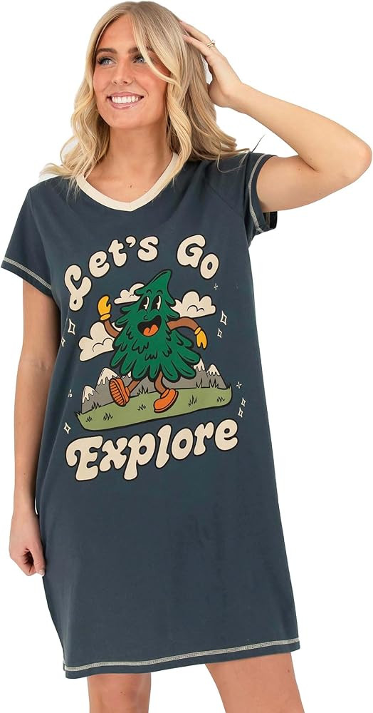 Lazy One Women's Novelty Nightshirt \u2013 Funny Cotton Nightgown, Cute V-neck Sleep Shirts, Wome... | Amazon (US)