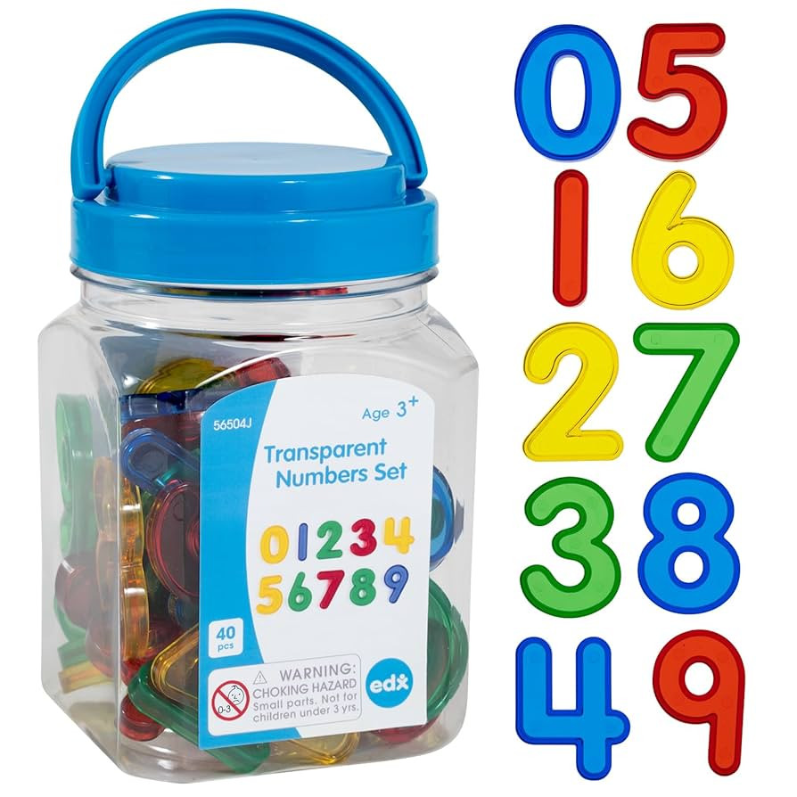 edxeducation Transparent Numbers Set - Mini Jar Set of 40 - Colorful, Plastic Numbers - Light Box... | Amazon (US)