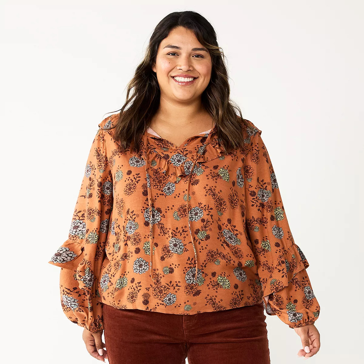 Plus Size Sonoma Goods For Life® Ruffle Peasant Top | Kohl's