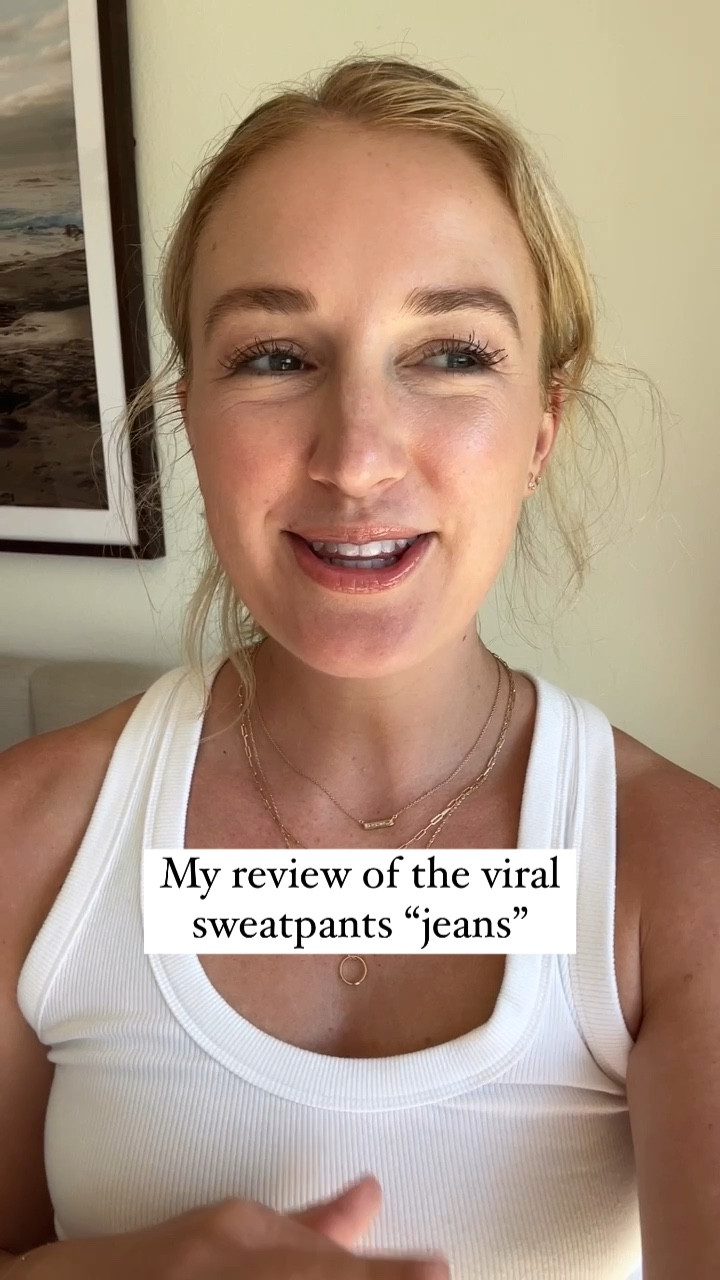My review of the viral sweatpants “jeans” from Rag & Bone: they are super comfy and realistic as long as you don’t look toooo close. Would def recommend for pregnancy/postpartum/etc because they would be so easy to wear with a sweater and sneakers. Cute for travel too! These are selling out everywhere so I linked a few options still in stock 