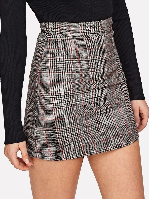 Wales Check Zip Back Skirt | SHEIN