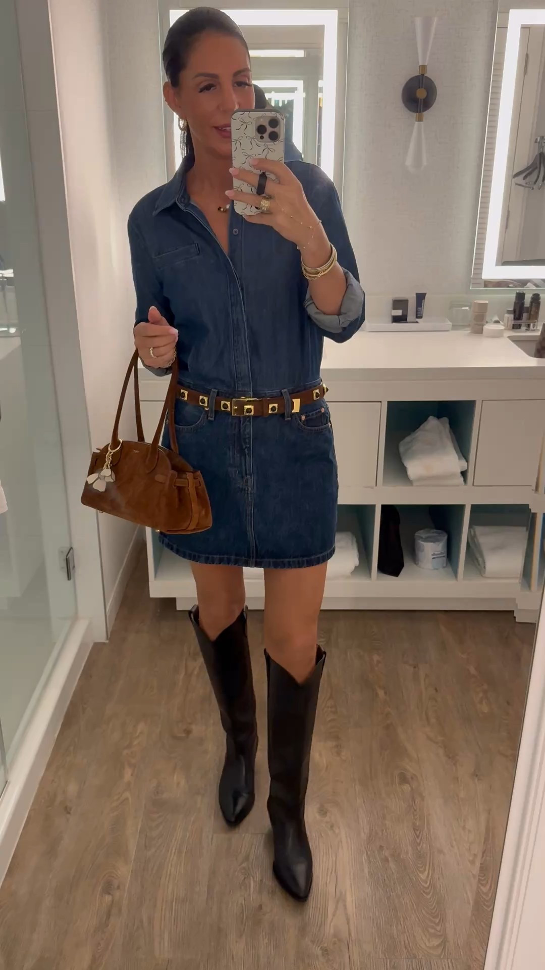 Love a denim moment mixed with browns and blacks 
Small romper 

#LTKU #LTKTall #LTKOver40 

#LTKSeasonal