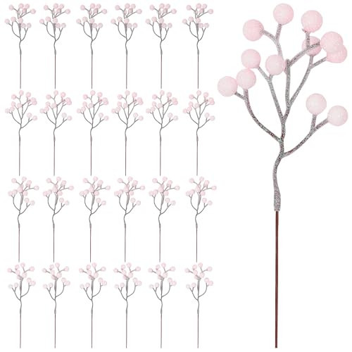 Vipay 24 PCS Berry Stems, 7.08 in Glitter Pink Christmas Tree Decor, Artificial Christmas Berry Branches Xmas Picks for Craft Flower Garland, Holiday Decorations Xmas Tree Picks | Amazon (US)