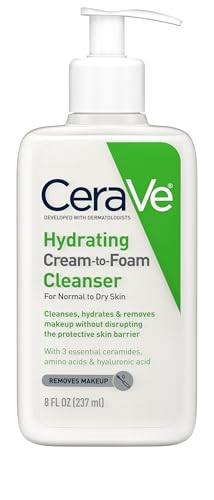 CeraVe Hydrating Cream To Foam Cleanser, Makeup Remover Face Wash For Dry Skin, Foaming Facial Cleanser With Hyaluronic Acid, Normal To Dry Skin, Fragrance Free & Non Comedogenic, 8 Fluid Ounces | Amazon (US)