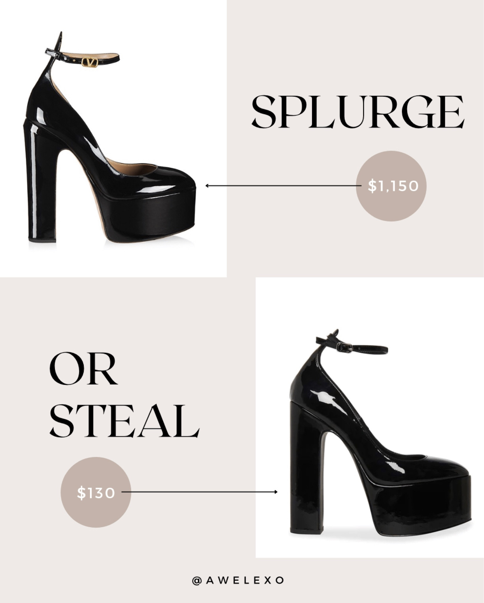 Valentino’s Tan-Go Platform is the shoe of the season but you can get the look for less with Steve Madden’s Skyerise

#StyleTip : Get either in the color pink for a pop of color. 

#Valentino #SaveORSplurge #PlatformHeel #SteveMadden #Platform

#LTKU #LTKshoecrush #LTKstyletip