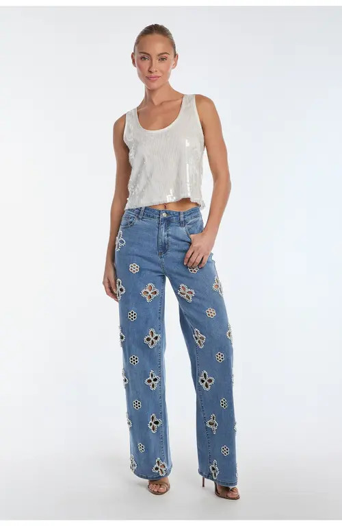 The Noli Shop Kaia Pearl High Rise Jean in Medium Blue at Nordstrom, Size 29 | Nordstrom