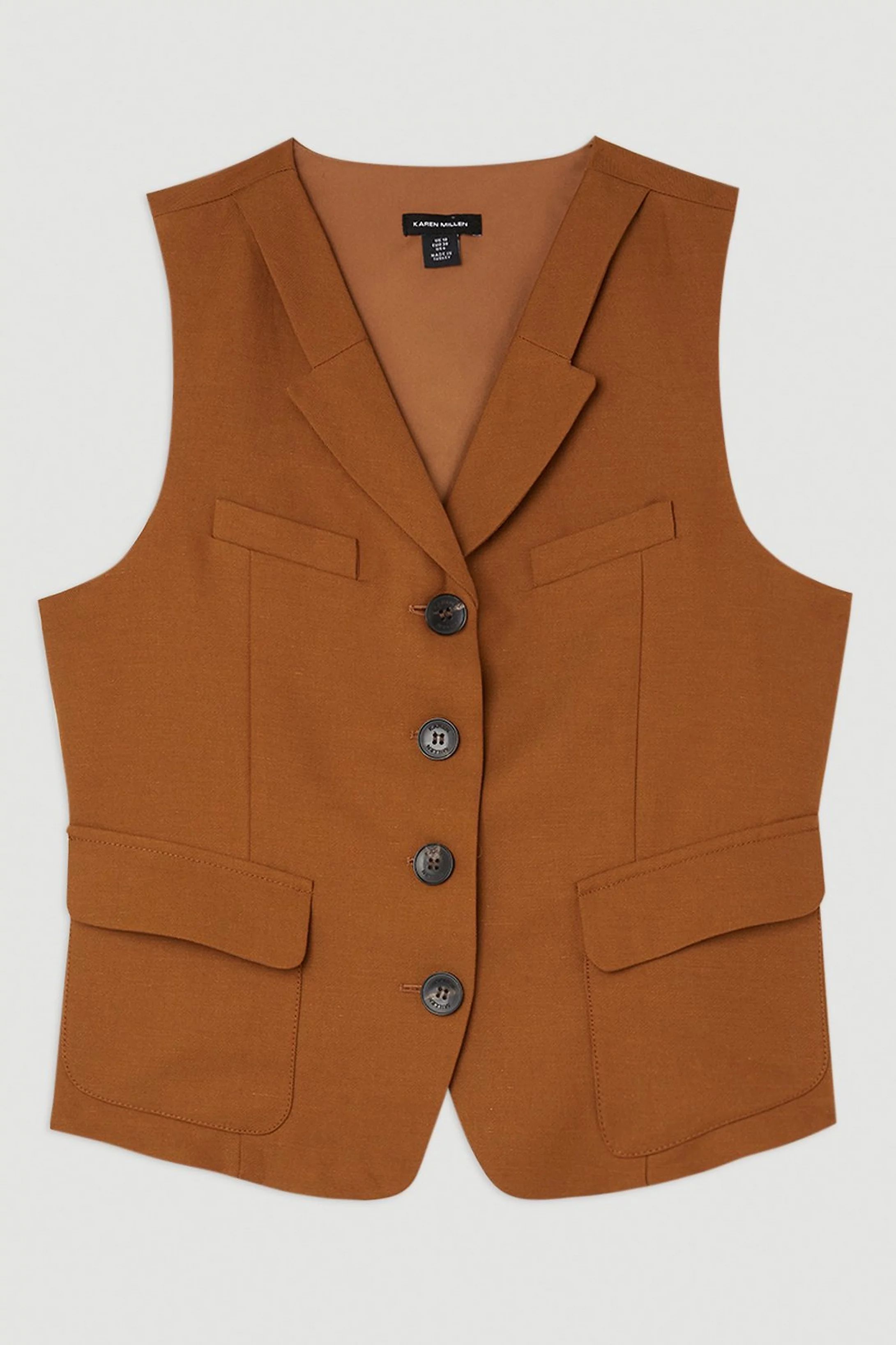The Founder Premium Tailored Tencel Linen Pocket Detail Waistcoat | Karen Millen UK + IE + DE + NL
