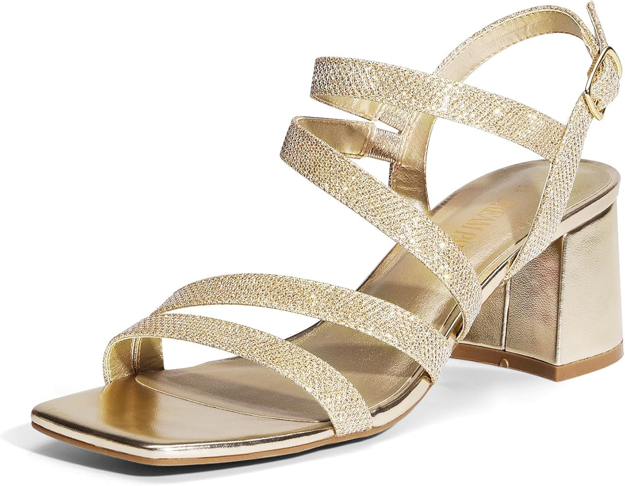 DREAM PAIRS Women's Strappy Chunky Heels Low Block Square Open Toe Sandals Dress Party Shoes | Amazon (US)