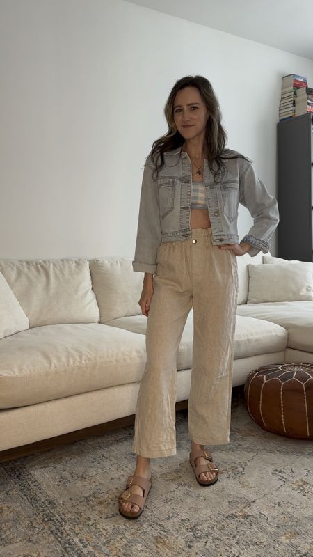 Sometimes my favorite outfits are the ones I put together on a whim with no plans! I was trying to come up with different ways to wear my new Birkenstocks and stumbled upon this gingham bralette I forgot that I had. When I paired it with these linen pants and cropped denim jacket I thought it was such a fun summer outfit! 



#LTKSeasonal #LTKstyletip #LTKshoecrush