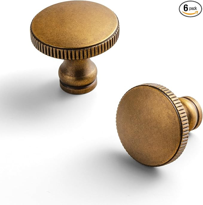 Goo-Ki 6 Pack Fluted Antique Brass Cabinet Knobs - Tapered Stem Low-Profile Design Pull Handle Ta... | Amazon (US)