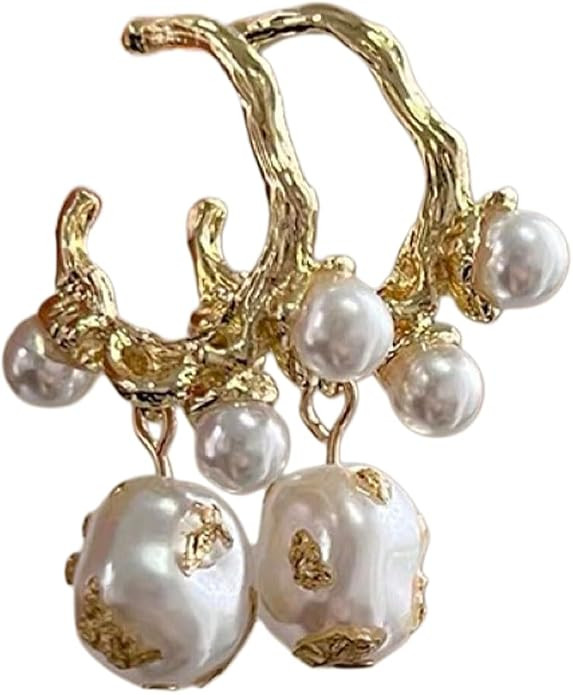 Vintage Gold C Design Pearl Earrings Dangling and Huggie Earrings for Women Faux Rhinestone Pearl... | Amazon (US)