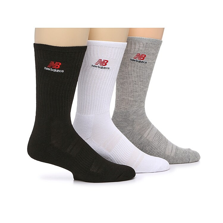 New Balance Cushion s Crew Socks 3 Pack | Men's | Black/White/Grey | Size One Size | Socks | Athletic | Crew | DSW