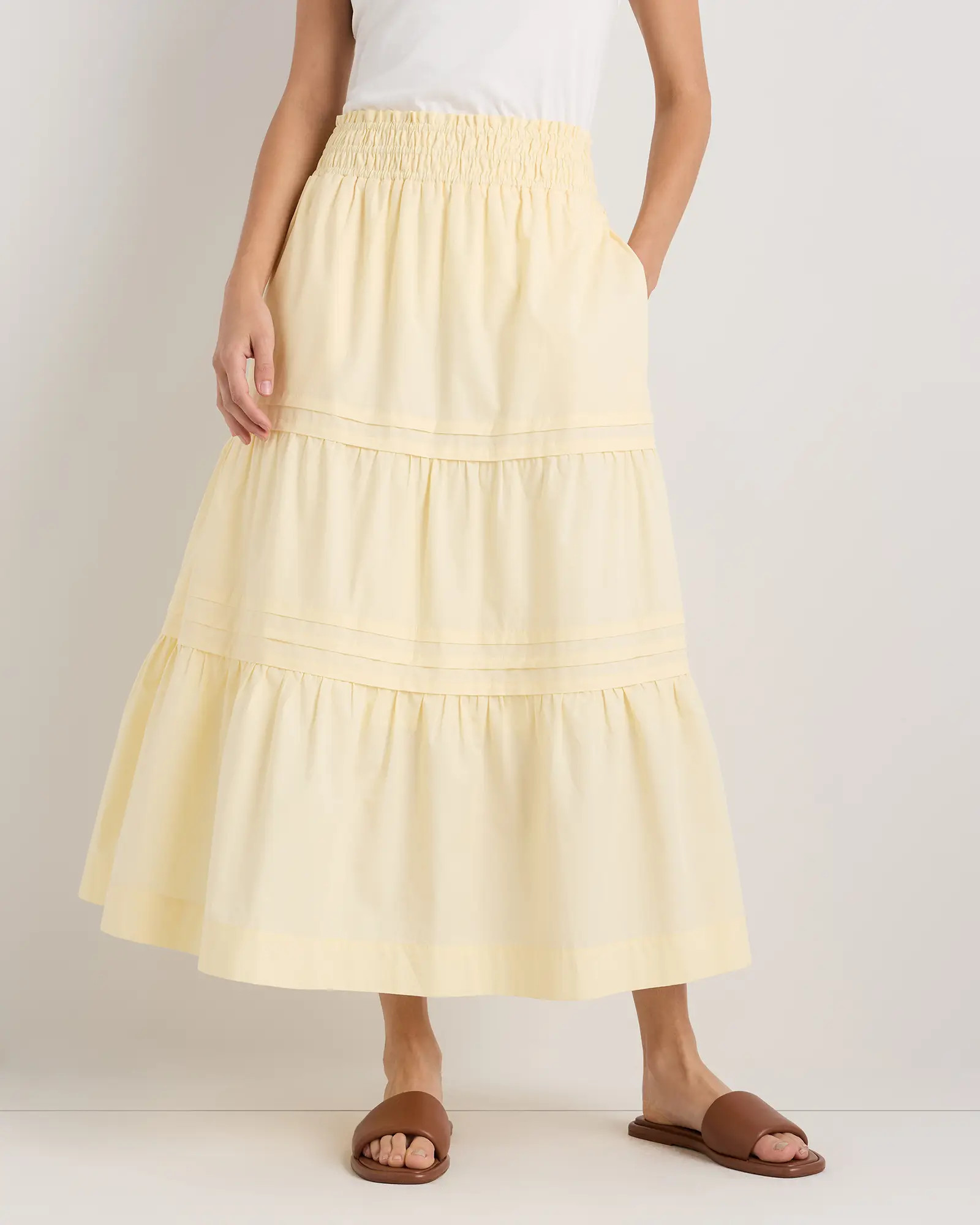 100% Organic Cotton Tiered Maxi Skirt in Pale Custard Yellow | Quince