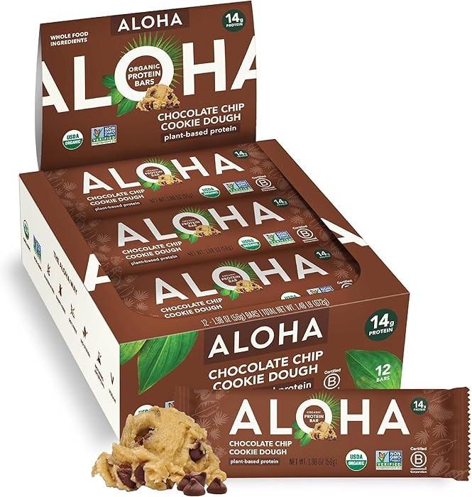 Aloha Organic Plant Based Protein Bars Chocolate Chip Cookie Dough, 1.98 Oz,(Pack of 12) | Amazon (US)