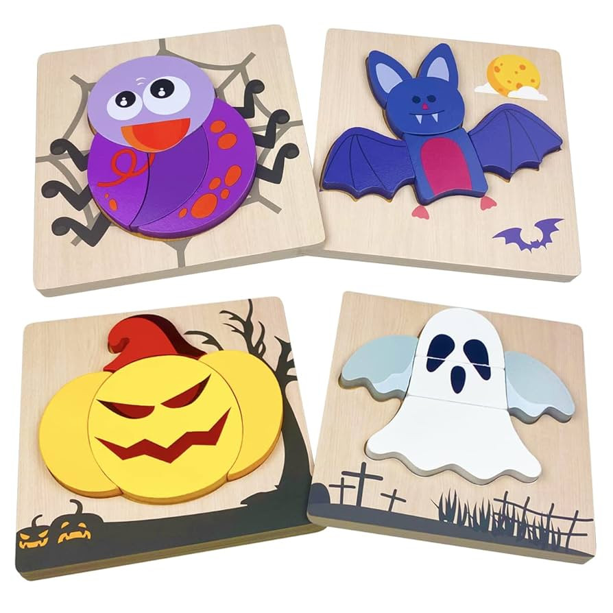 Anditoy 4 Pack Halloween Wooden Puzzles for Kids Toddlers Halloween Toys Party Favors Treat Bags ... | Amazon (US)