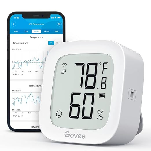 Govee WiFi Thermometer Hygrometer H5103, Indoor Bluetooth Temperature Humidity Sensor with Electr... | Amazon (US)