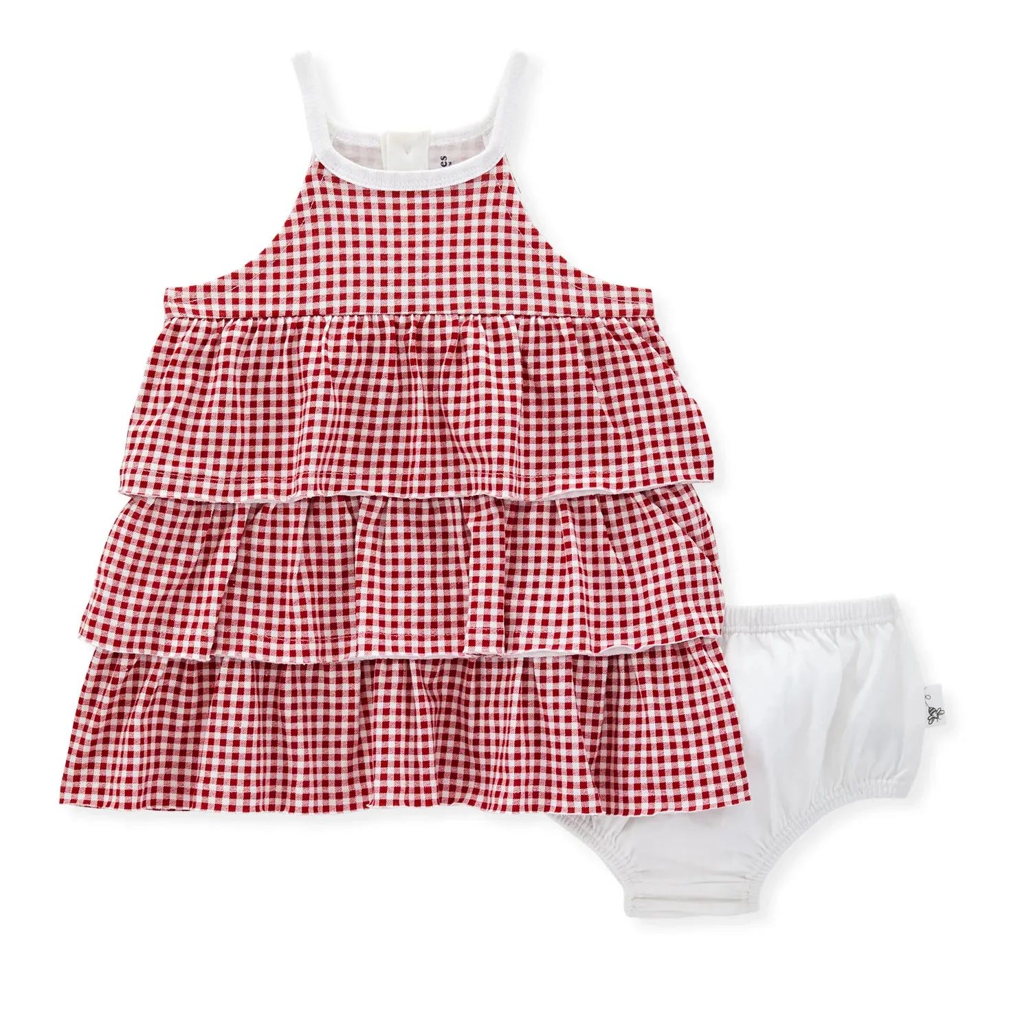 Organic Red Mini-Gingham Dress & Bloomer Set | SpearmintLOVE