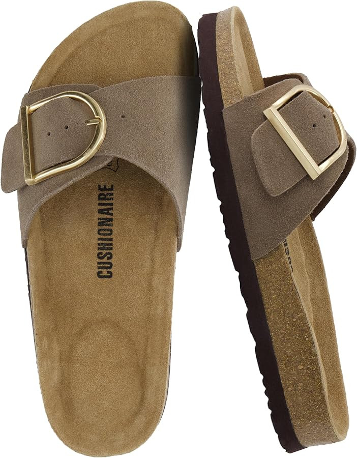 CUSHIONAIRE Leeds 100% Genuine Leather Suede Womens Sandals, Comfortable Slides for Women with Ad... | Amazon (US)