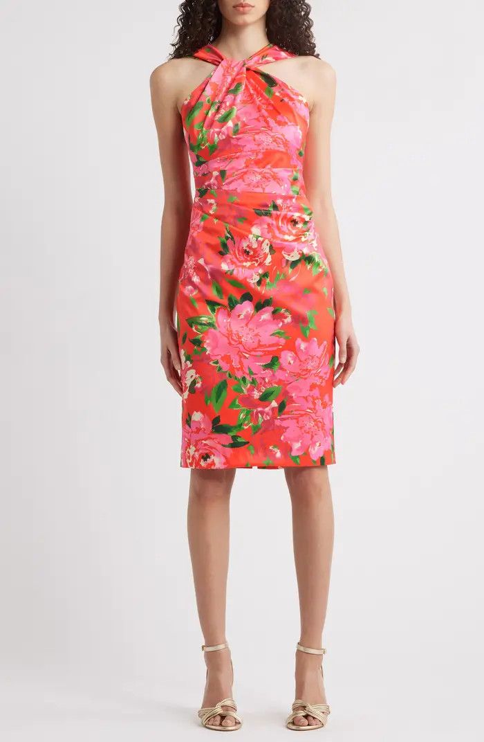 Floral Print Twist Neck Sheath Dress | Nordstrom Rack
