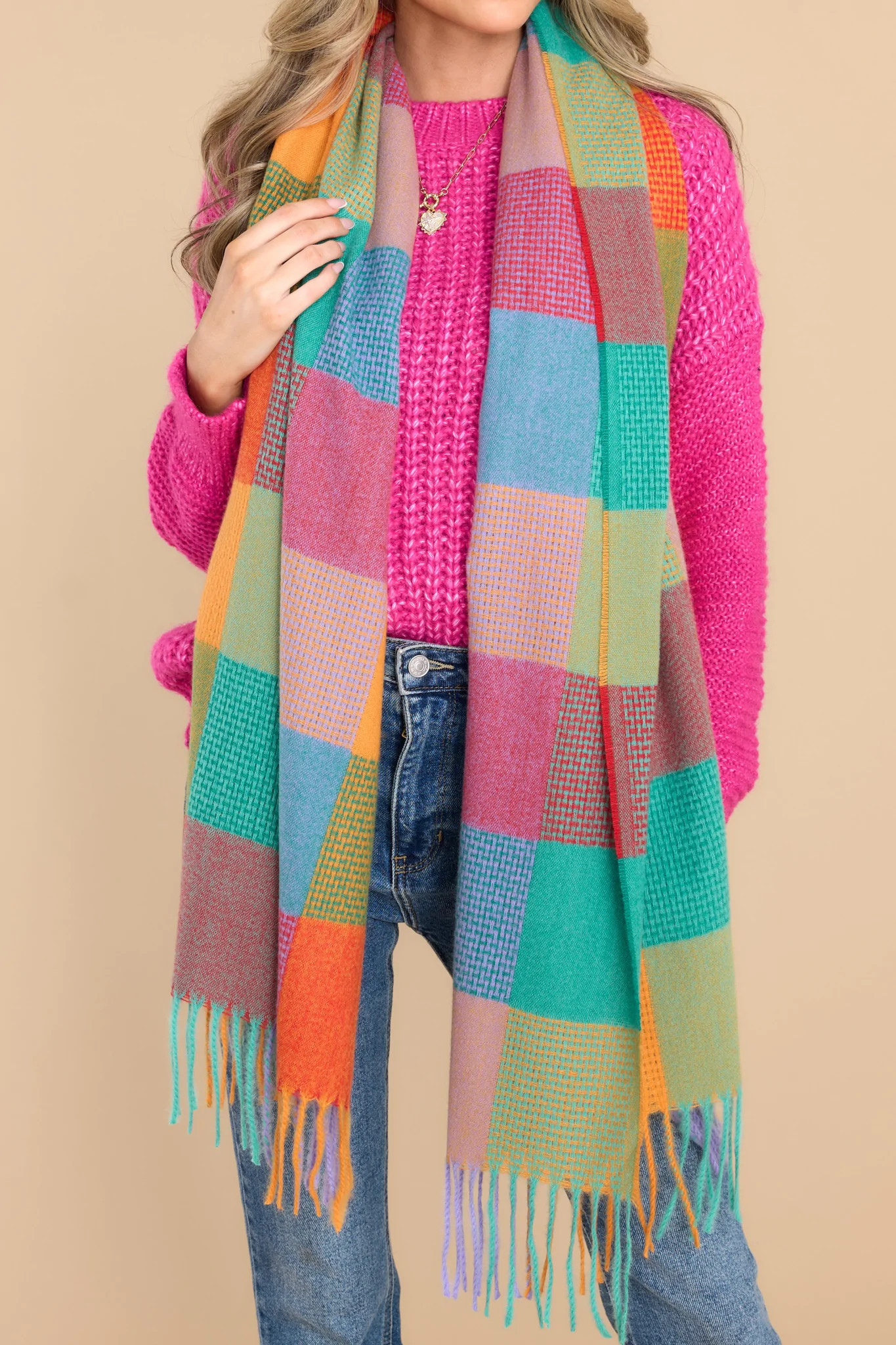 Candy Kisses Pink Multi Scarf | Red Dress 