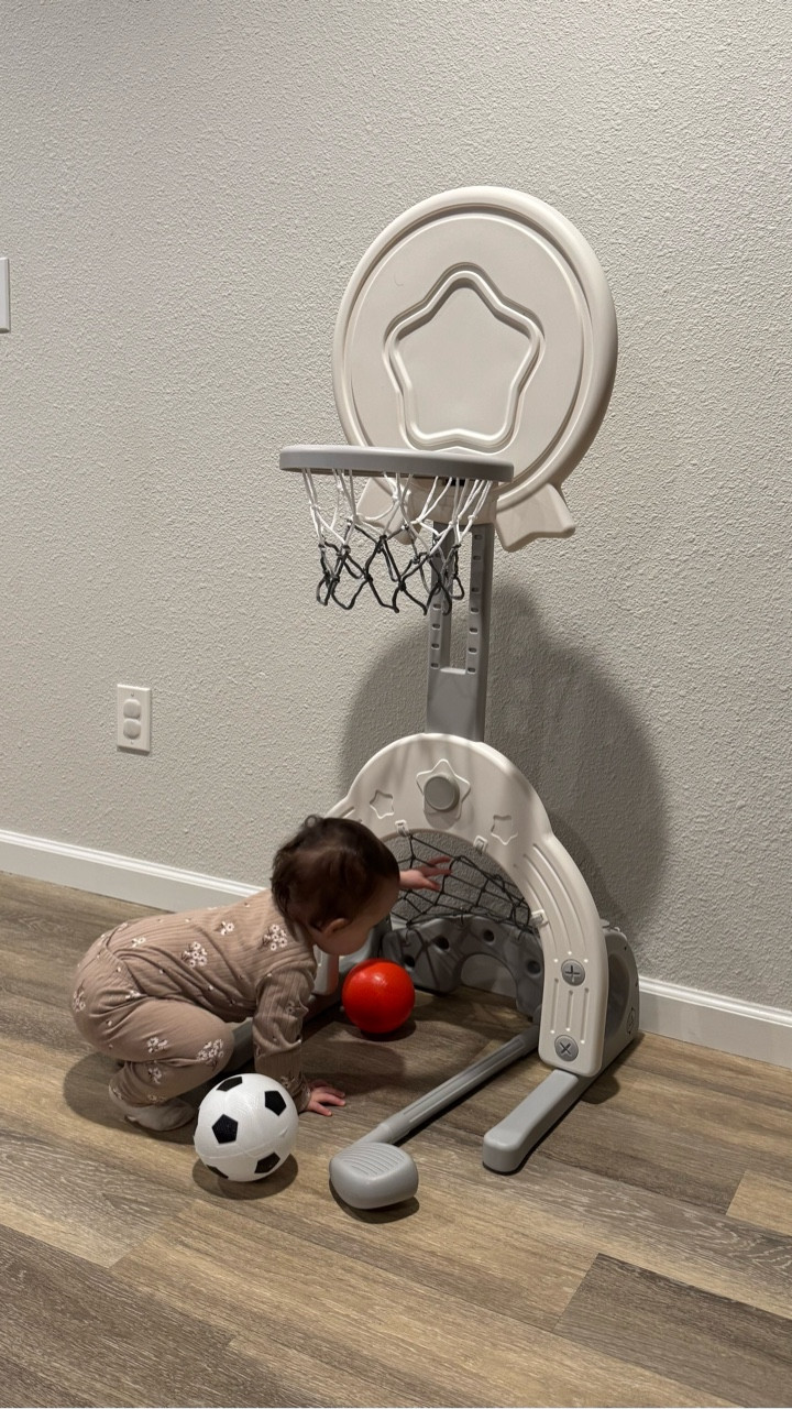 Baby basketball hood 
Aesthetic baby toys 
Aesthetic toddler toys 
Baby soccer goal 
Hockey goal 
Neutral baby toys 

#LTKBaby #LTKmomlife #LTKKids