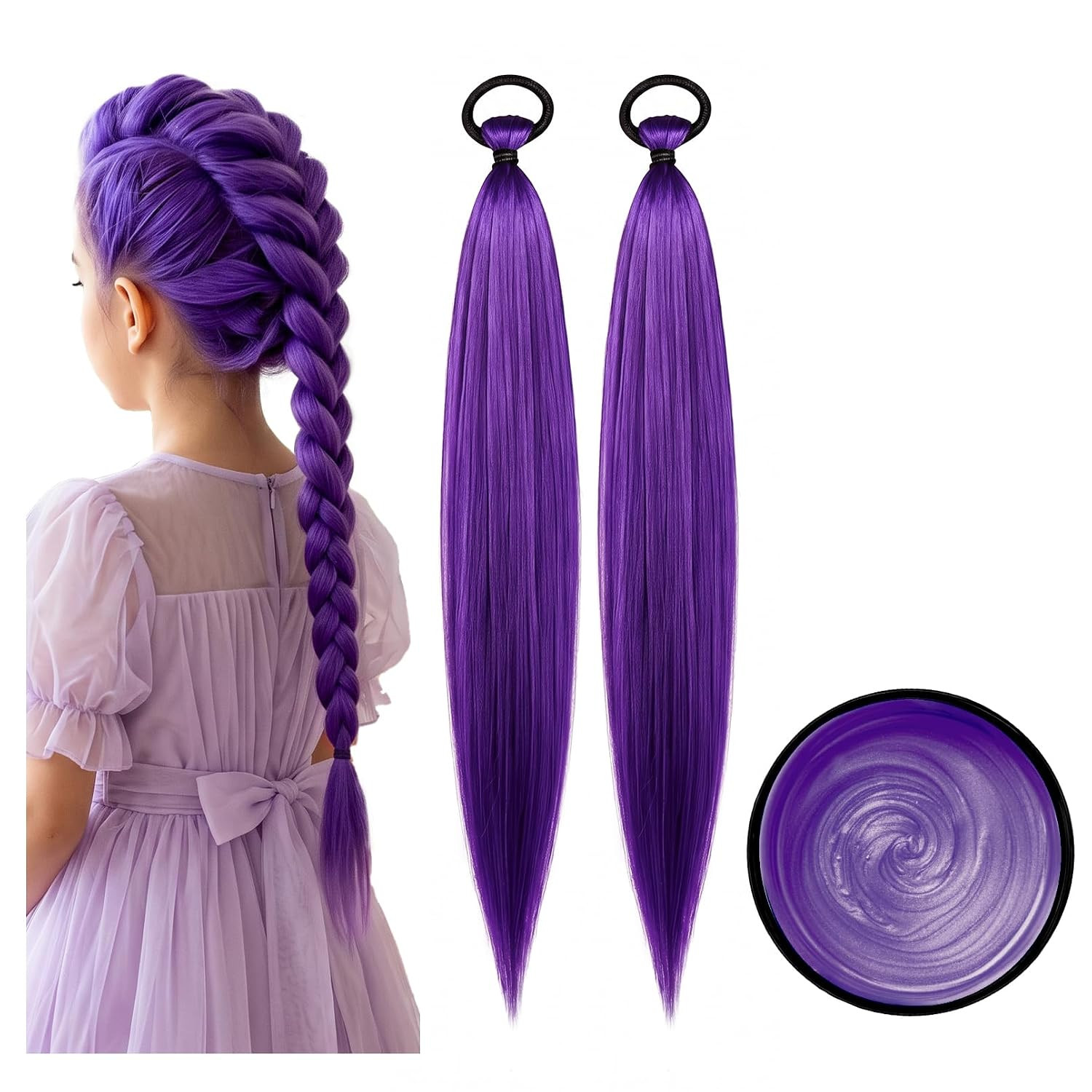 Purple Braiding Hair Pre Stretched 26 Inch, 2 Packs Synthetic Hair Extensions with 1 Pc 2.12 oz Washable Purple Hair Wax, DIY Styling Accessories for Cosplay, Halloween, Christmas and Party | Amazon (US)