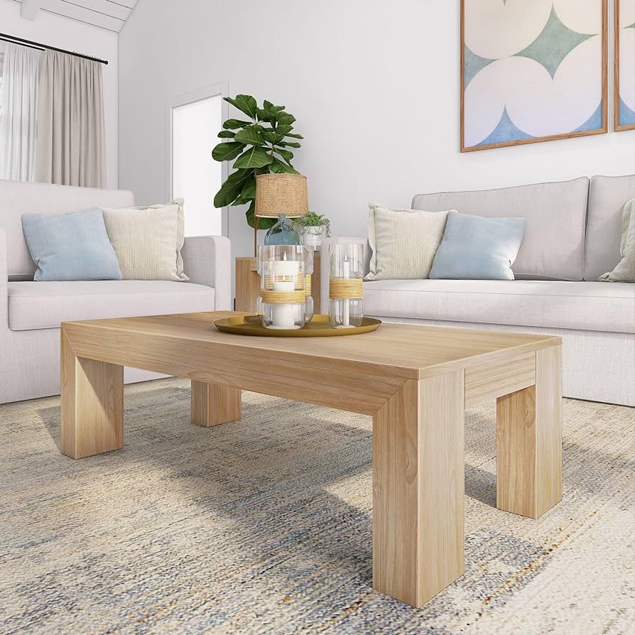 Plank+Beam Modern Rectangular Coffee Table, Solid Wood, 48 Inch, Medium Sized Coffee Table, Cente... | Amazon (US)