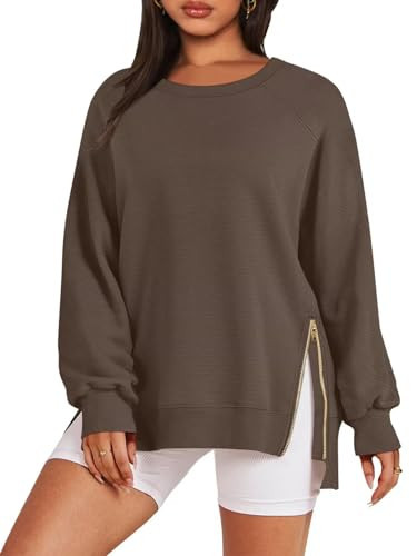 Micticsi Women's Sweatshirts Long Sleeve Tunic Tops Crew Neck Pullover with Side Zipper Shirt Clothes for Women | Amazon (US)