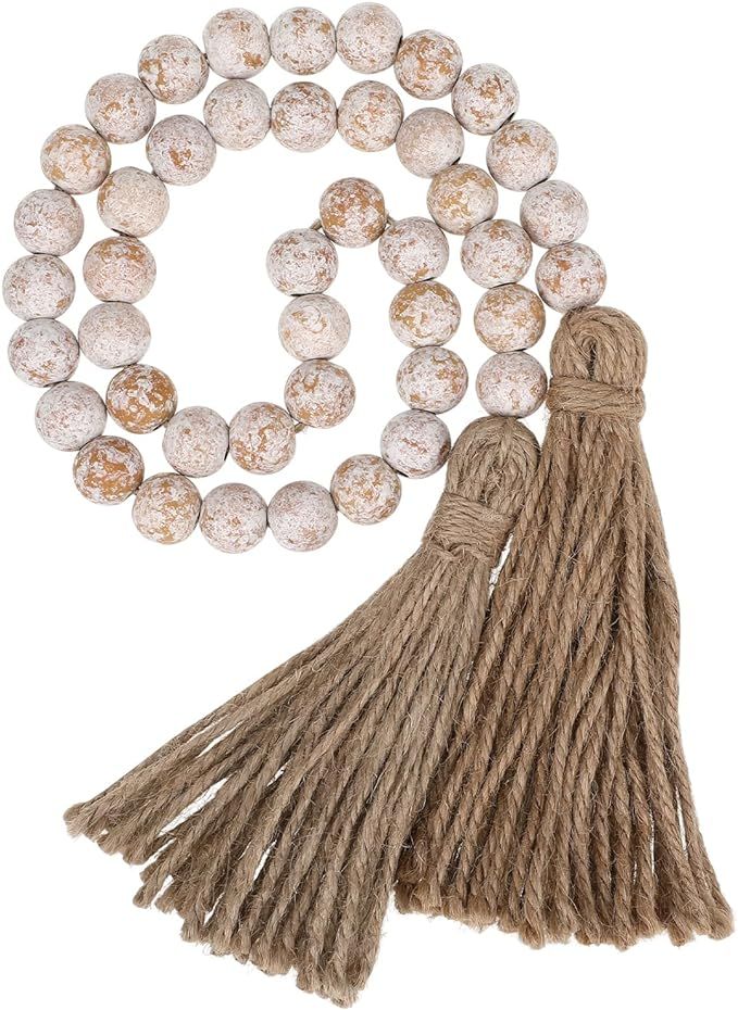 IMIKEYA Wooden Beads Garland: Farmhouse Wood Bead Garland for Tiered Tray Farmhouse Beads Hanging... | Amazon (US)