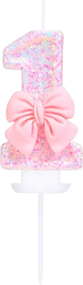 Pink Number 1 Candle for First Birthday Cakes, Pink Sequins and Bowtie 1 Birthday Candle for Girl... | Amazon (US)