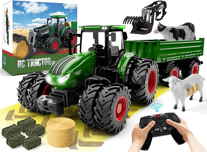 Remote Control Tractor Toy, Kids RC Tractor Set & Truck and Trailer Front Loader - Metal Car Head... | Amazon (US)