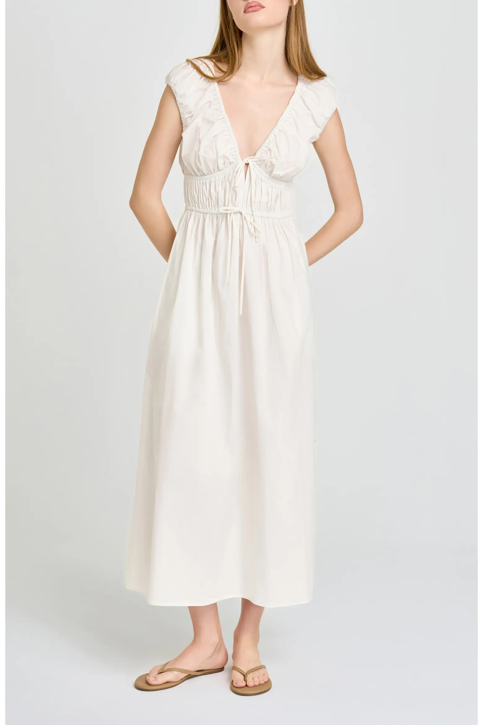 Liv Ruched Stretch Cotton Poplin Midi Dress (Women) | Nordstrom | Nordstrom