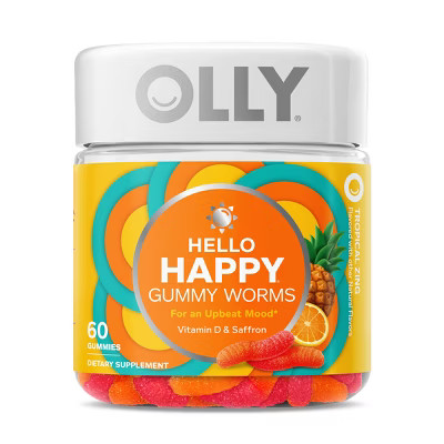 OLLY Hello Happy Gummy Worm Supplements with Vitamin D and Saffron - 60ct | Target