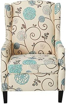 Great Deal Furniture Westeros Traditional Wingback Fabric Recliner Chair (White & Blue Floral) | Amazon (US)