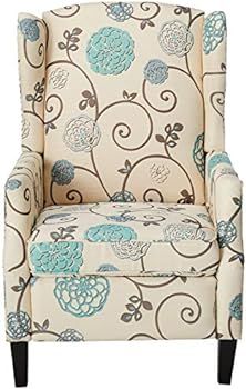 Great Deal Furniture Westeros Traditional Wingback Fabric Recliner Chair (White & Blue Floral) | Amazon (US)