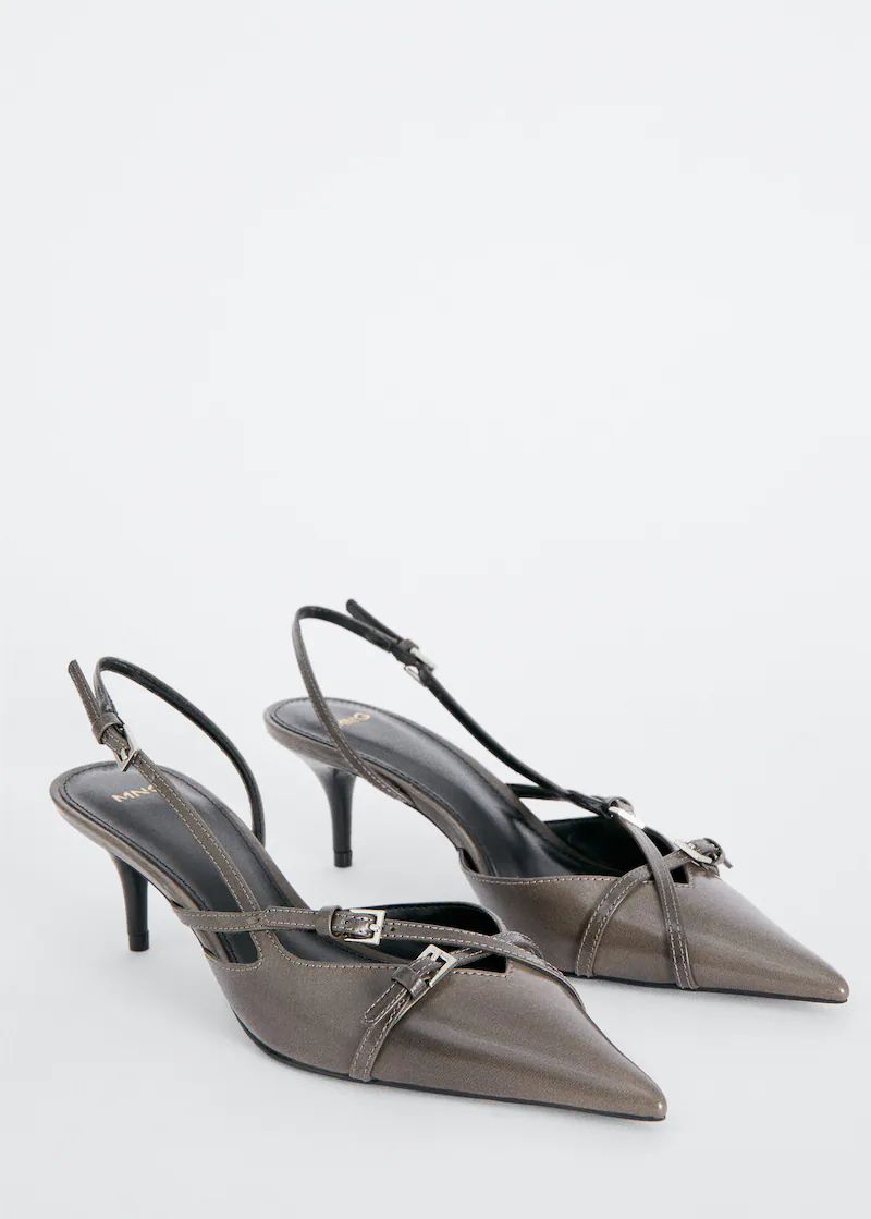 Leather heeled slingback shoes with buckles -  Women | Mango United Kingdom | MANGO (UK)
