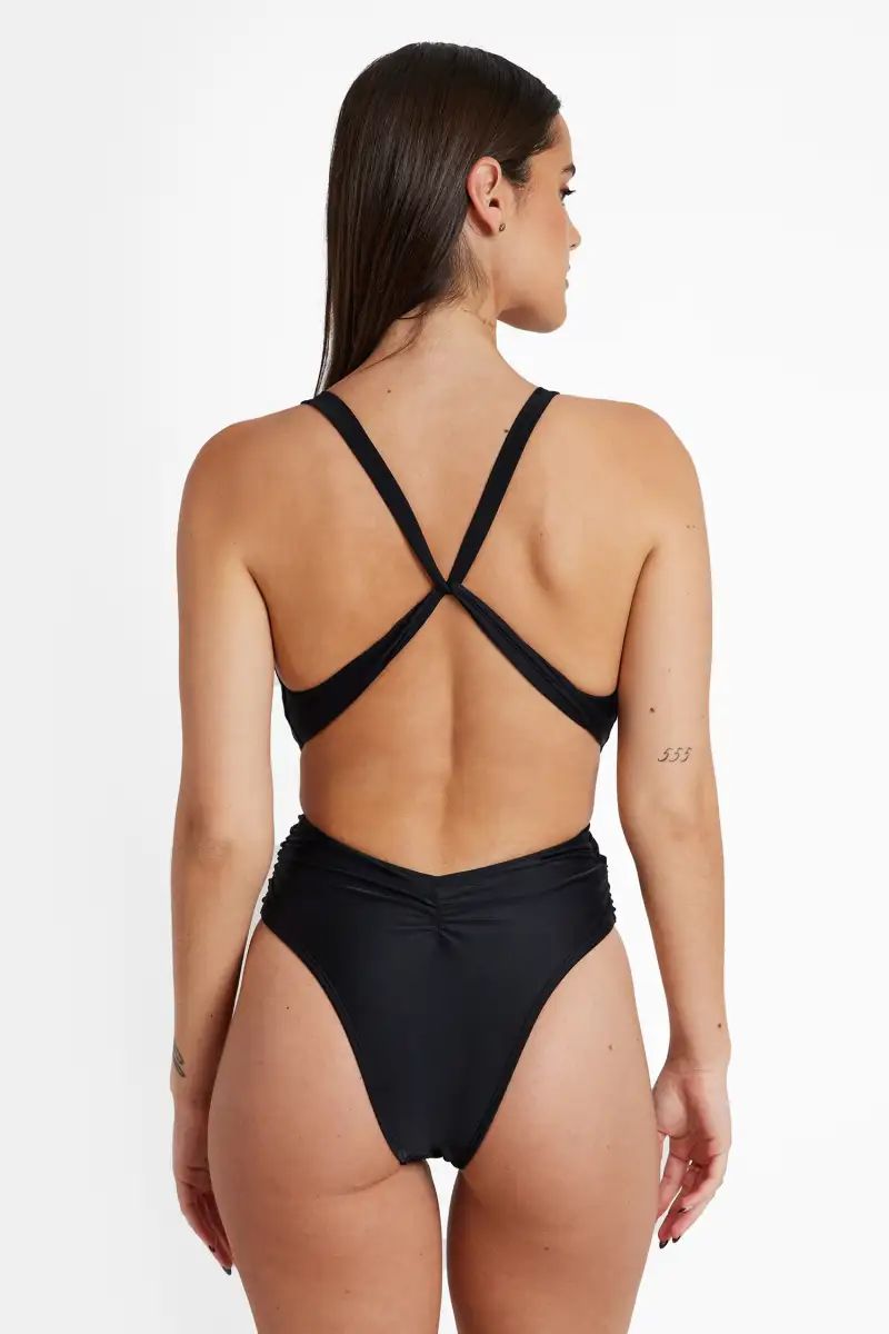 Mindful Solids Deep Onyx Plunge Black One Piece | Cupshe US