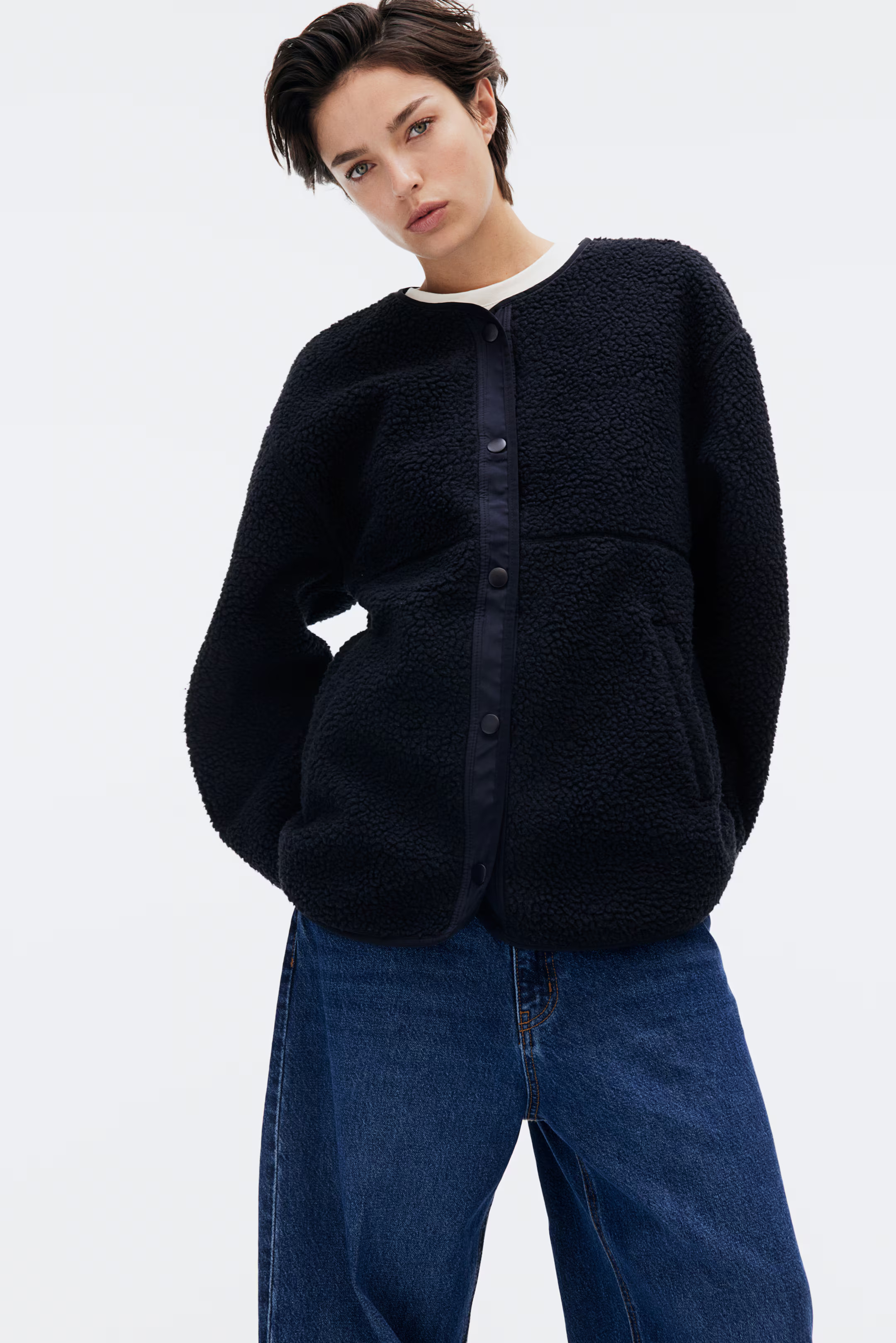 Teddy Fleece Jacket - Navy blue - Ladies | H&M US | H&M (US + CA)