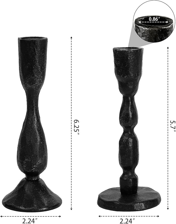 Vintage Handcrafted Black Iron Taper Candle Holders - Set of 2 Decorative Candlesticks for Weddin... | Amazon (US)