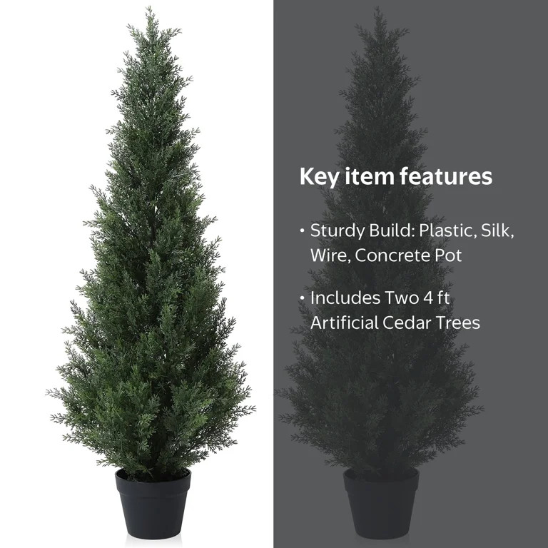 DR.Planzen Artificial Cedar Tree 2 Pack 4 ft Outdoor Artificial Topiary Cedar Plants Fake Tree UV... | Walmart (US)