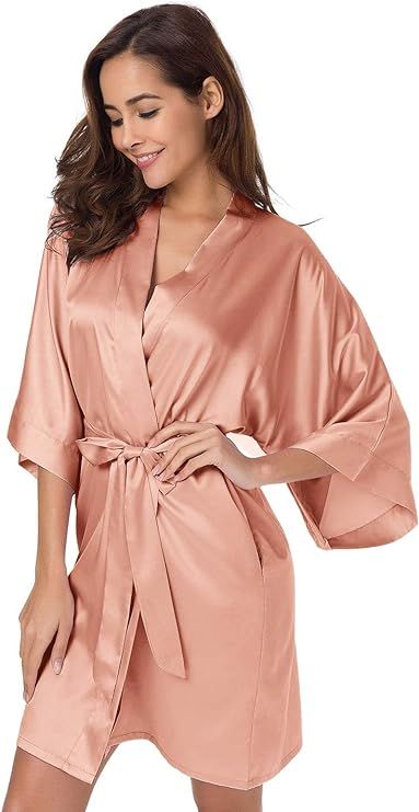 SIORO Women's Satin Robe Silk Kimono Bathrobe for Bride Bridesmaids Wedding Party Loungewear Shor... | Amazon (US)