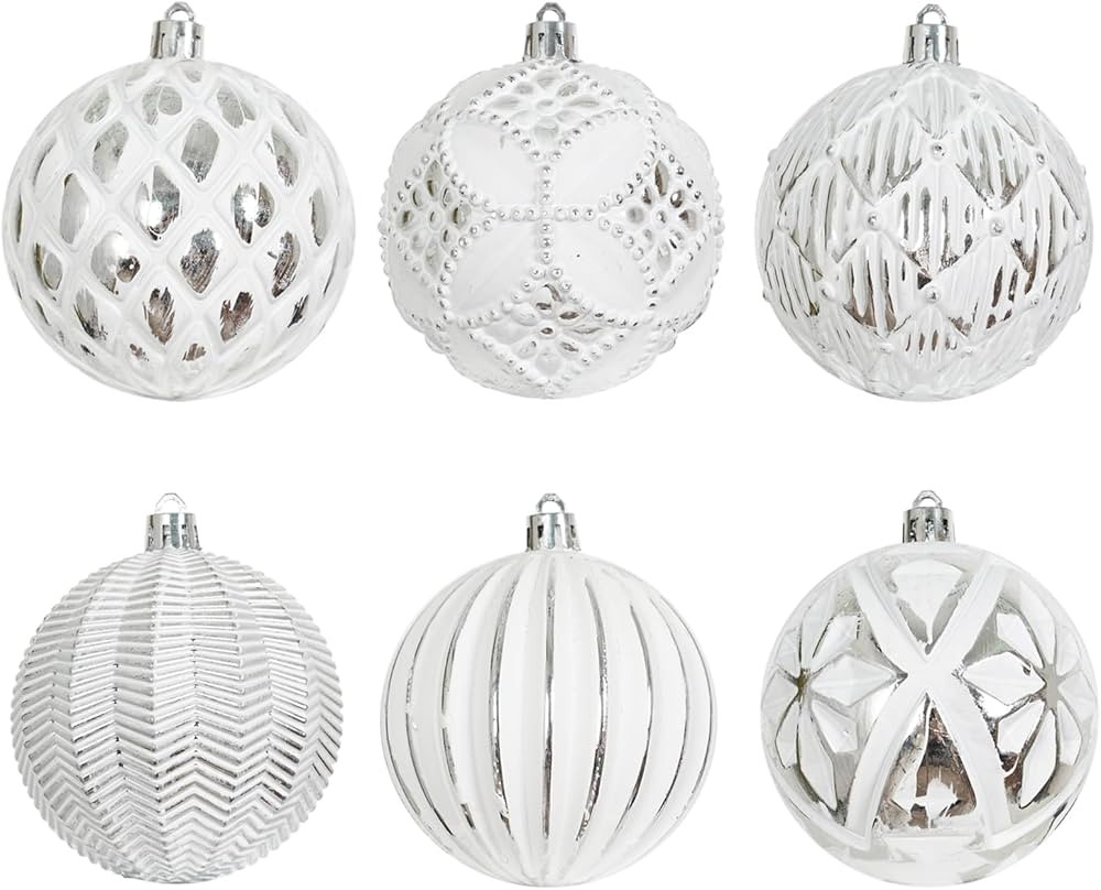 White Vintage Christmas Ball Ornaments Set, 3.15" Shatterproof Rustic Farmhouse Tree Decorations,... | Amazon (US)