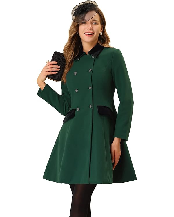 Allegra K Women's Peacoat Overcoat Double Breasted Vintage A-line Flare Winter Coat | Amazon (US)