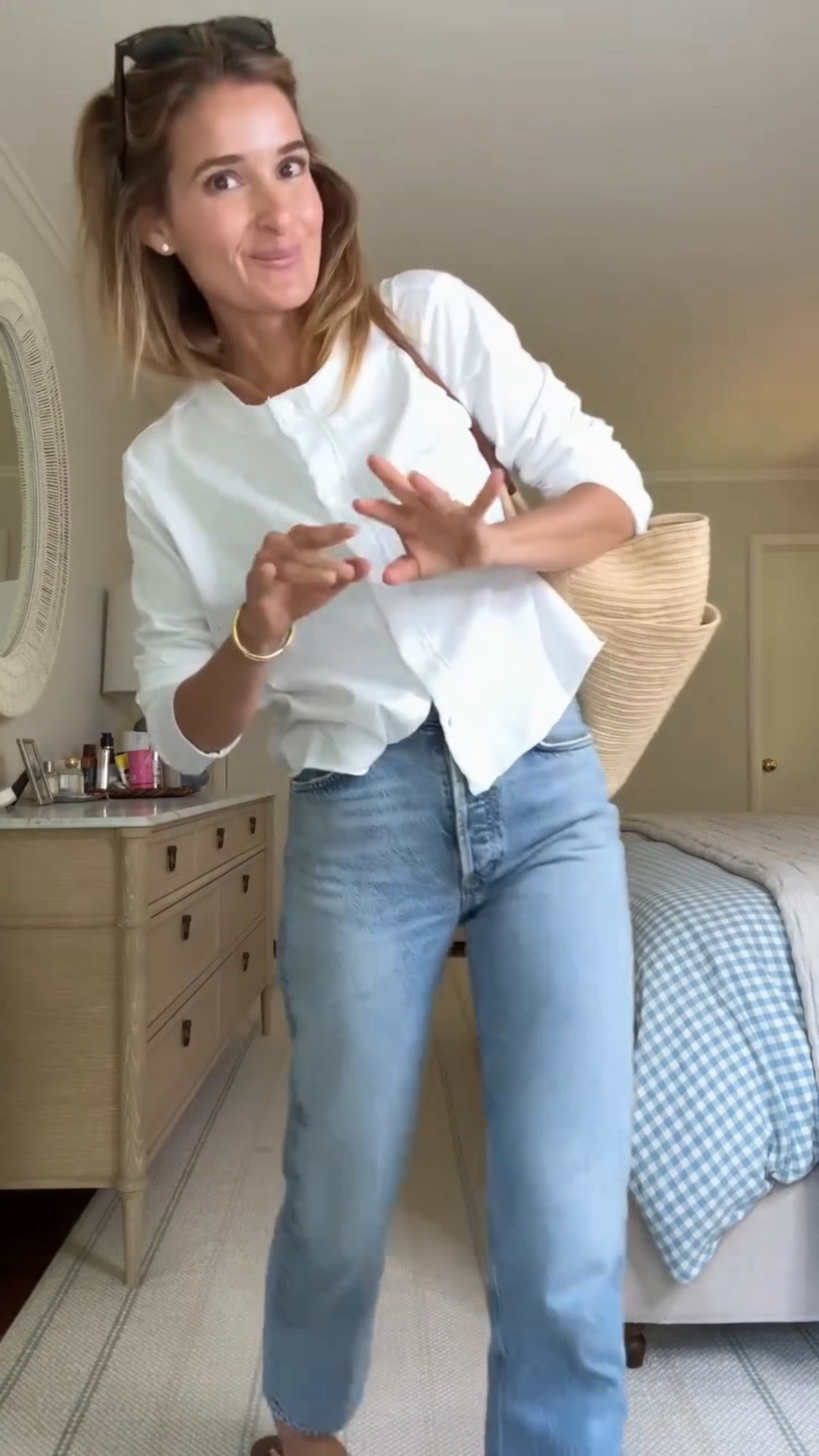 HAPPY THURSDAY 🤍 The kind of outfit that just works every time. 

This cardigan is perfectly crisp, slightly undone, and the definition of effortless 

I bought these jeans 2 year ago and still reach for them constantly- worn-in just enough but structured where it counts!

Jelly sandals have been are my favorite shoes to wear this summer. Simple, elevated, and easy to wear on repeat. 

✨ sizing: Cardigan: wearing a size small, jeans: wearing a size 25, jelly sandals: wearing a size 7. Bag is old Sezane but the name is Paloma if you want to try to find second hand! 

#ootd #everydaystyle #outfitinspiration #classicstyle #momstyle

#LTKootd #LTKSeasonal #LTKgrwm