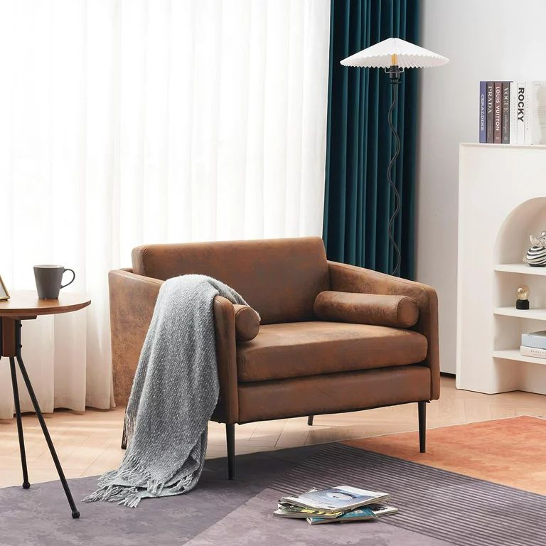 Zimtown Accent Chair Oversized Fabric Club Armchair w/ Pillows & Metal Legs Brown | Walmart (US)